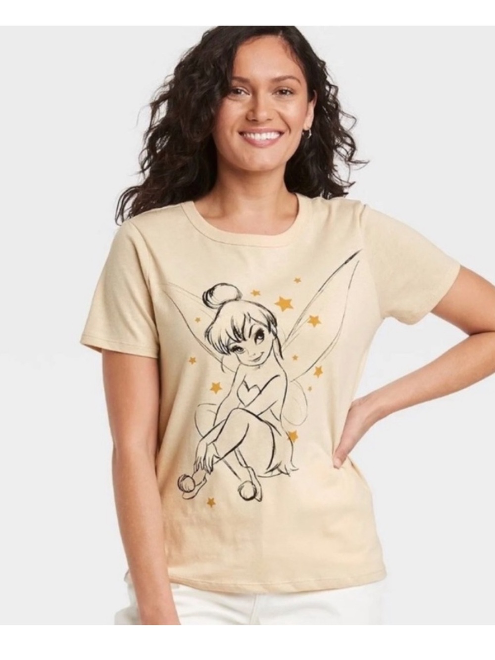 Disney Tinker Bell Beige Short Sleeve Graphic Tee